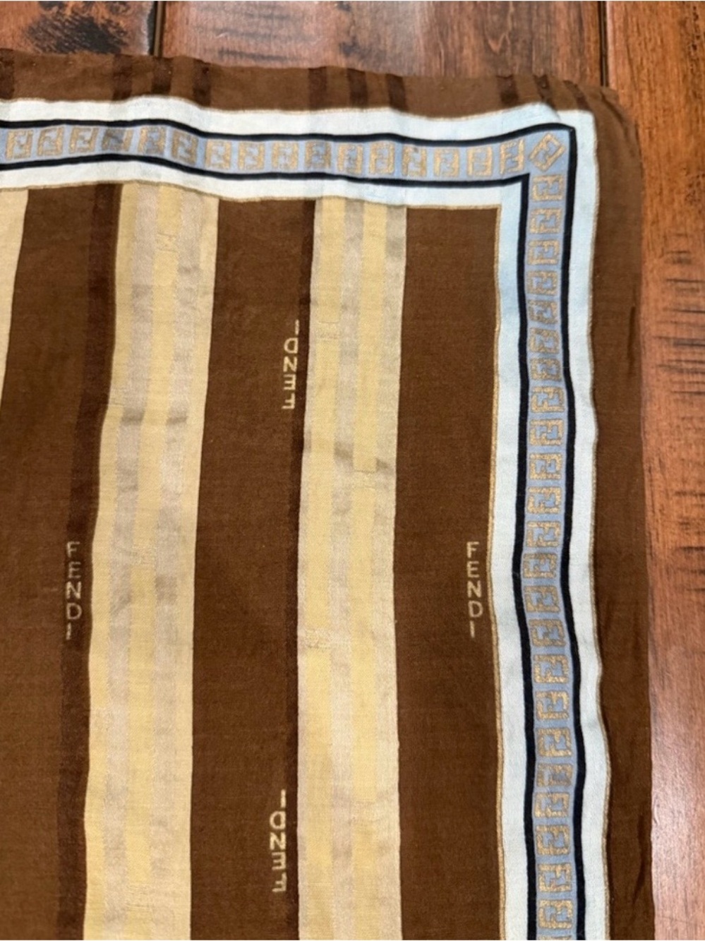 Fendi Brown and Beige Striped Silk Pocket Square with Border - Picture 8 of 9